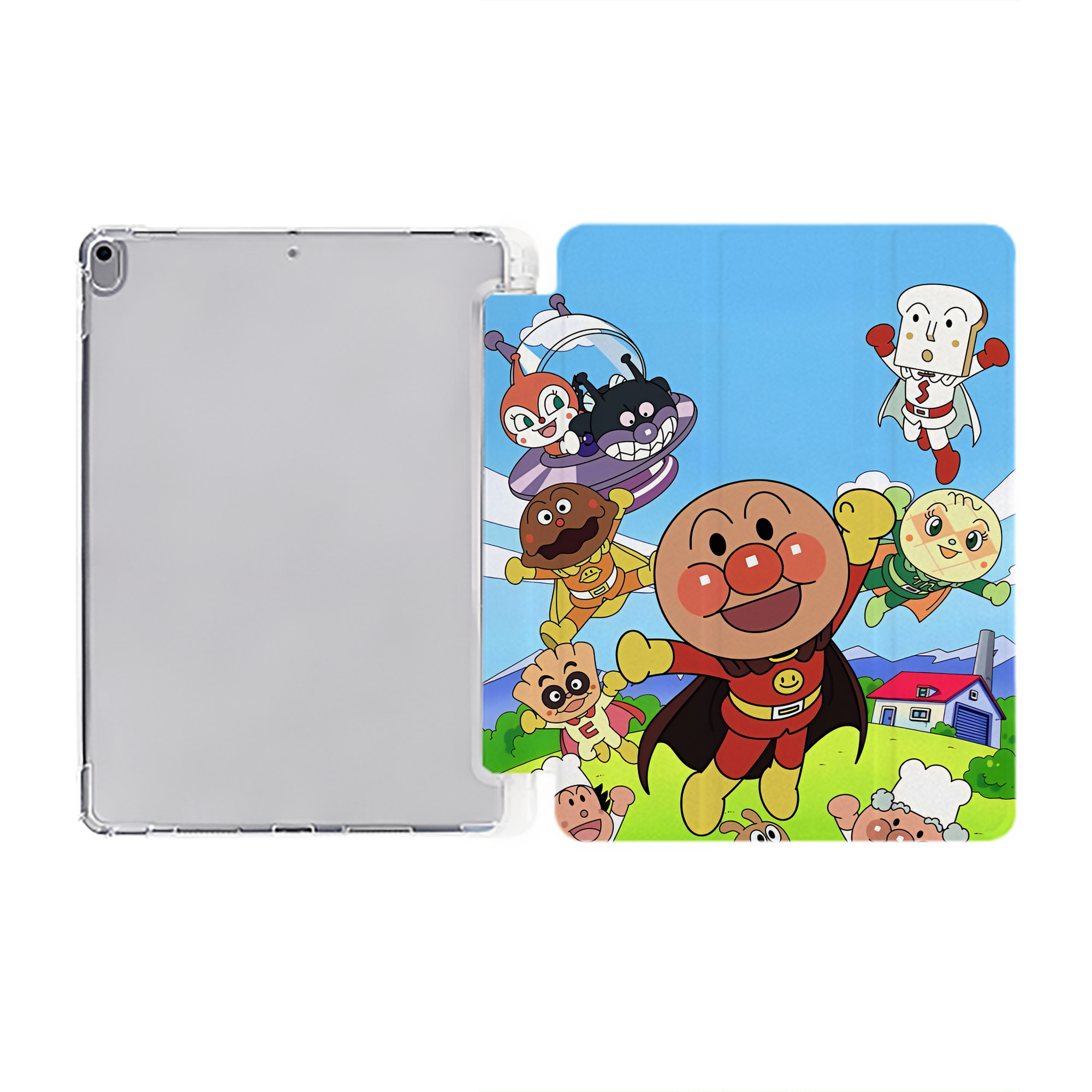 （画像用） アンパンマン Anpanman IPad ケース ペン収納付き 三つ折りスタンド PUレザー×シリコン 対応機種9.5/10.5/10.9インチ